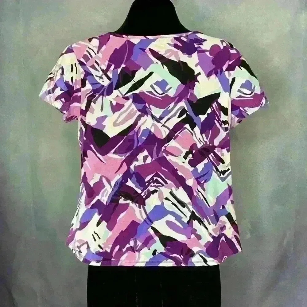 ANNE KLEIN SPORT 2for 1 Watercolor Stripe Split Neck Tee AND purple splash - Picture 11 of 13